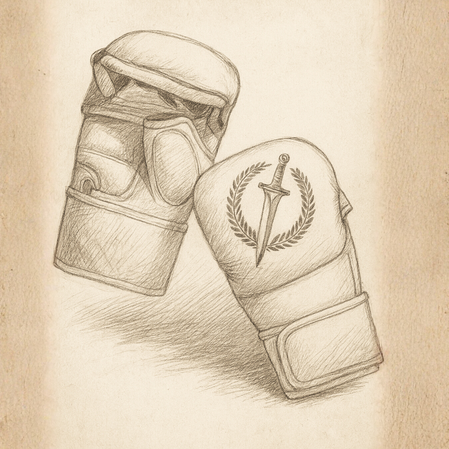 Pencil drawn sketch of Gladius MMA gloves.