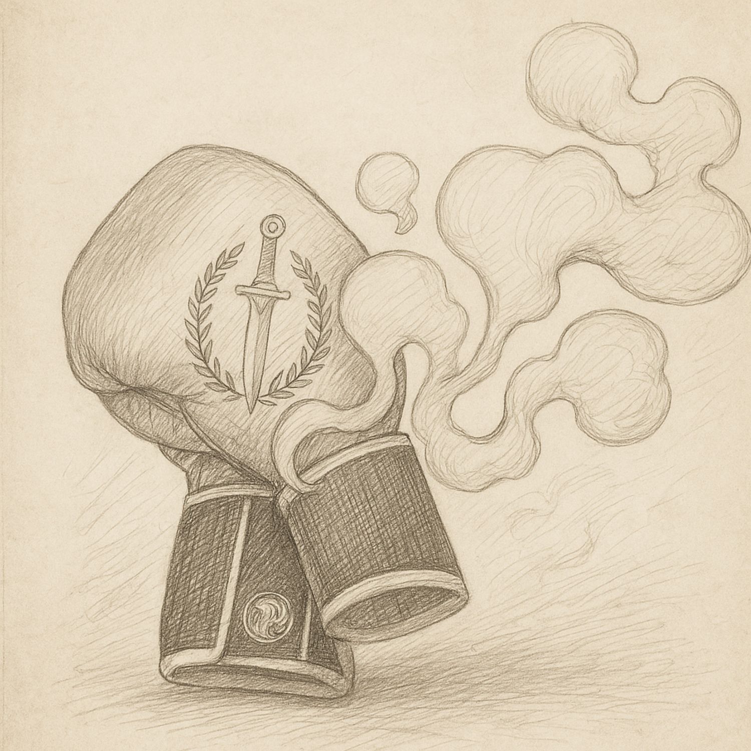 Pencil drawn sketch of a boxing glove emanating bad odors.
