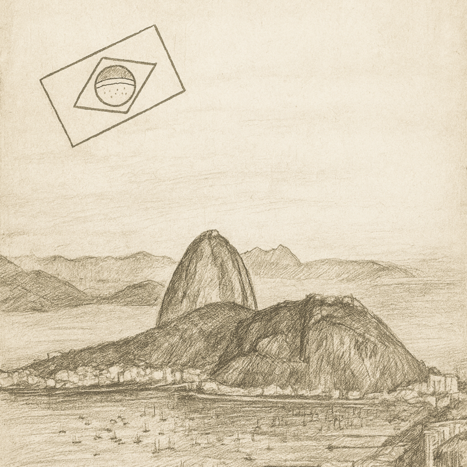Pencil drawn sketch of Rio de Janeiro's skyline.