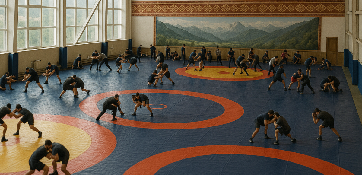 Image of a wrestling training camp in Dagestan.