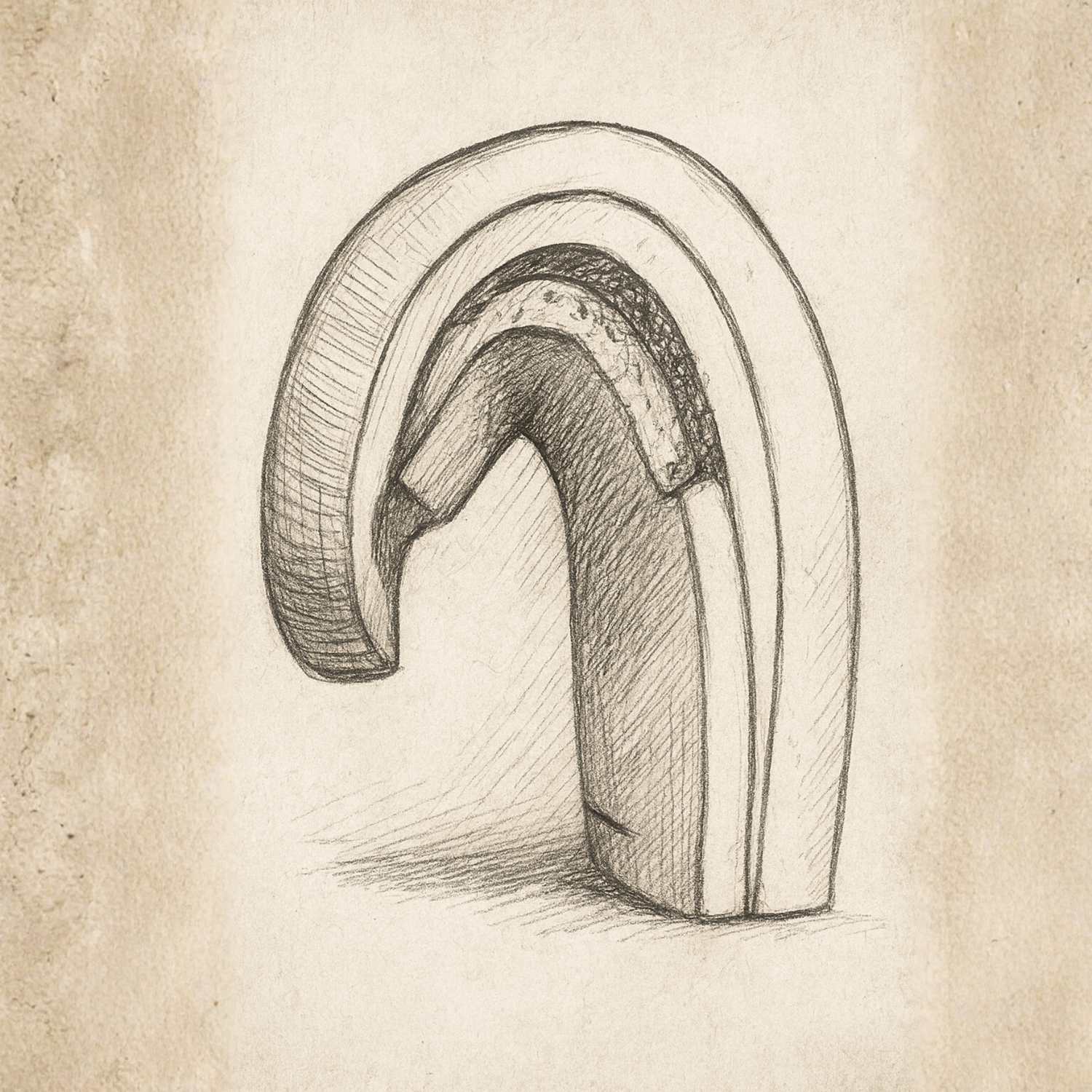 Pencil drawn image of the inside of a boxing glove.