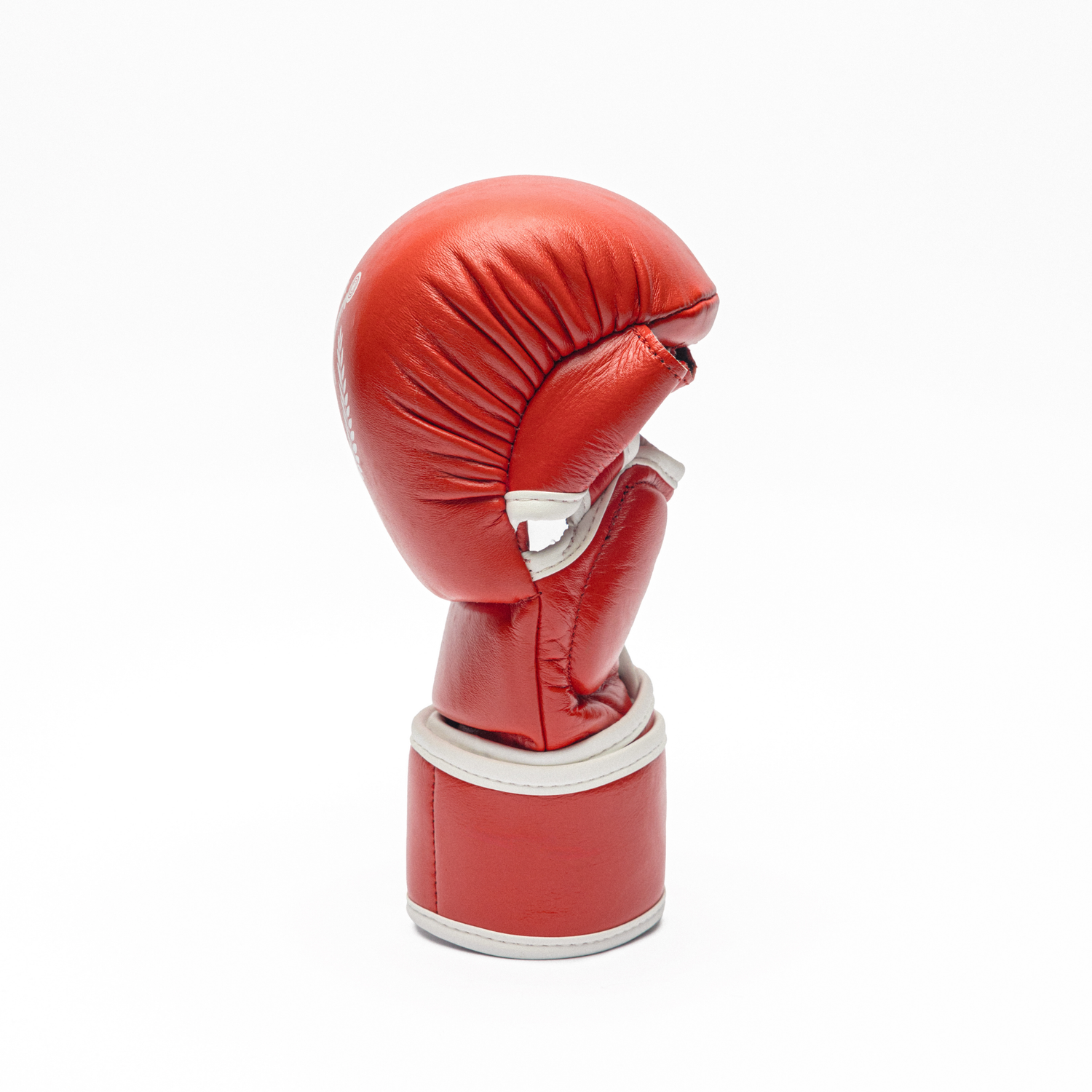 Red MMA glove on a white background.