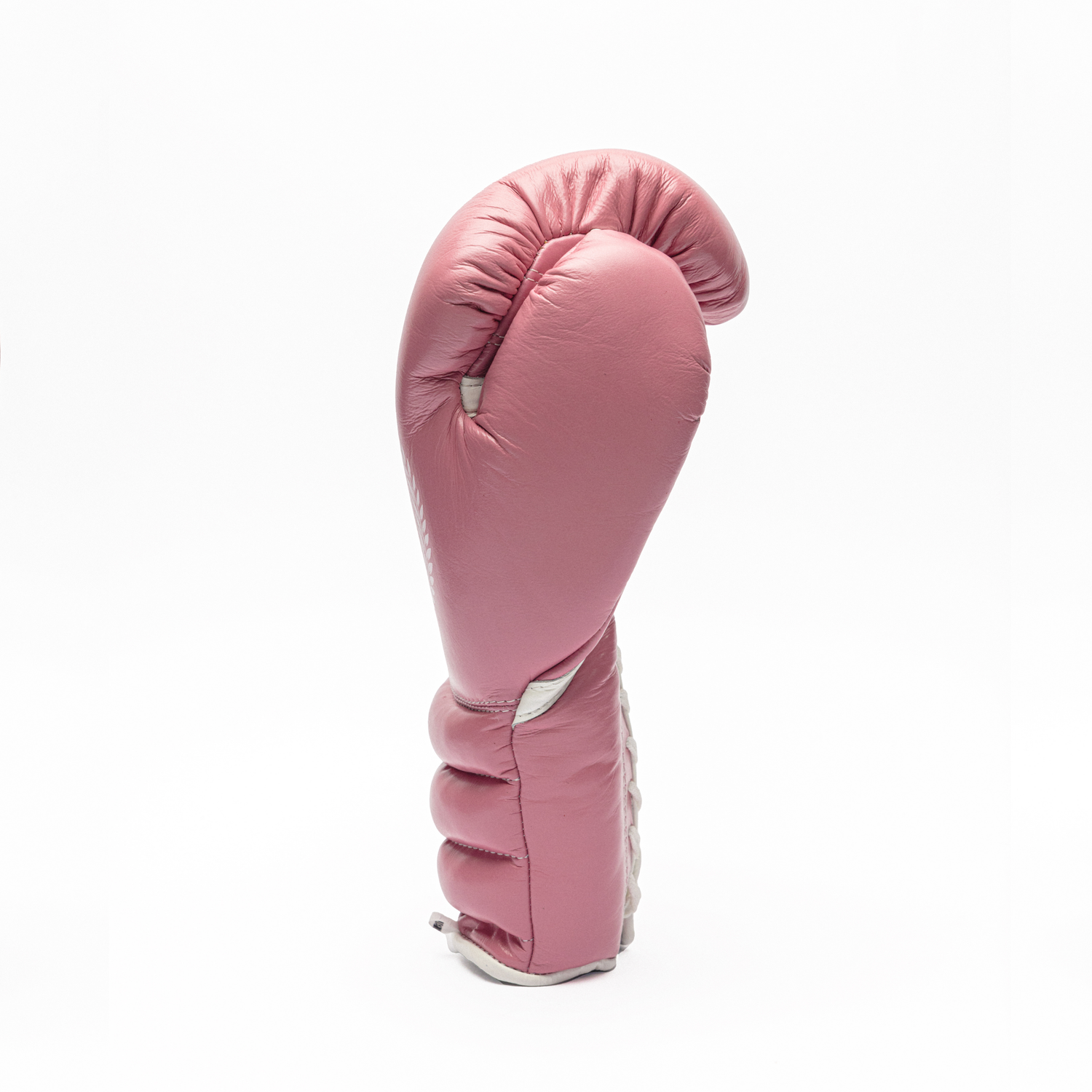 Pink boxing glove on a white background.