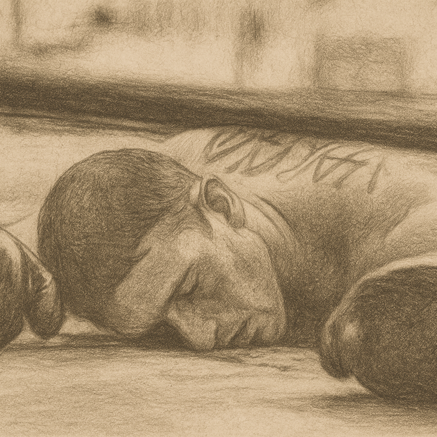 Pencil drawn sketch of a knocked out fighter.