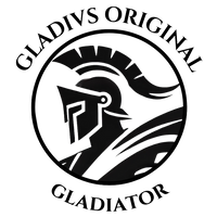 Logo of 'Gladius Original Gladiator' with a Roman Centurion helmet design on a white background.