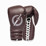 A pair of burgundy Gladius Dark Legionary  boxing gloves on a white background.