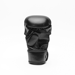 Black MMA glove on a white background.