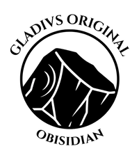 Logo of Gladius Original Obisidian featuring a stone in a circular design on a white background.